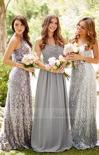 Strapless Grey Bridesmaid Dresses, Long Bling Bridesmaid Dresses, Sparkly Bridesmaid Dresses