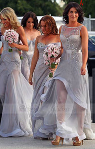 Grey Bridesmaid Gown,Gray Prom Dresses,Chiffon Prom Gown,Simple Bridesmaid Dress,BD98317