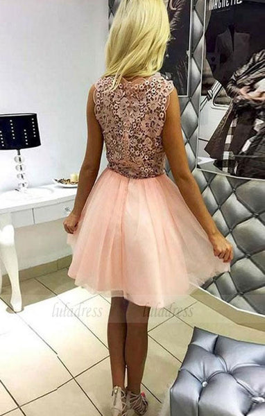 Lace Homecoming Dresses,Pink Homecoming Dresses,Short Prom Dresses,Girls Party Dress,BD98443