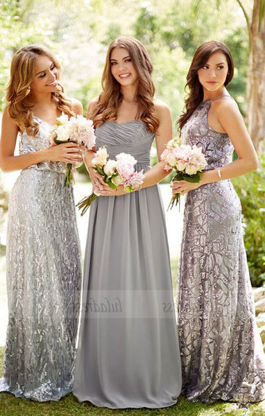 Strapless Grey Bridesmaid Dresses, Long Bling Bridesmaid Dresses, Sparkly Bridesmaid Dresses,BD98262