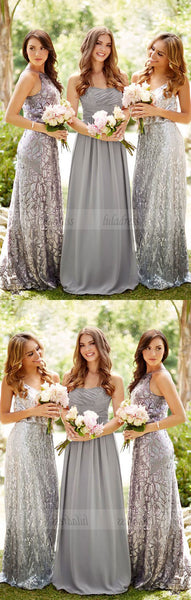 Strapless Grey Bridesmaid Dresses, Long Bling Bridesmaid Dresses, Sparkly Bridesmaid Dresses,BD98262