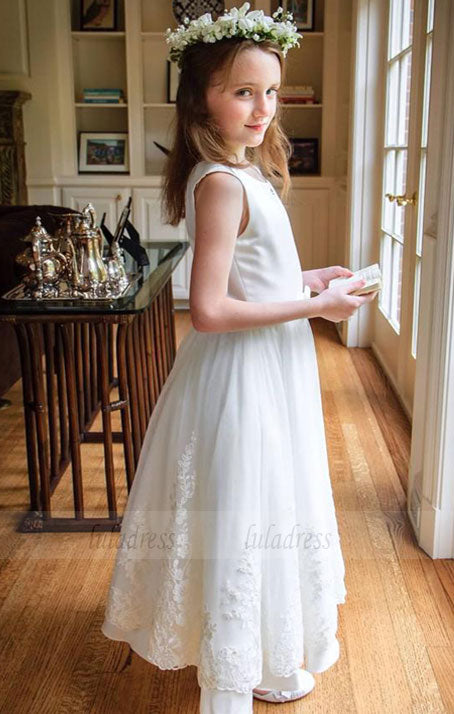 Beautiful Little Flower Girl Dresses with Bow Sash Jewel Satin Tulle Dress