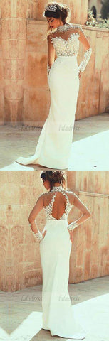Beaded Lace Appliques Wedding Dress,Mermaid Wedding Dresses,Long Bridal Dresses