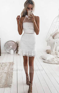 Sleeveless Short White Lace Homecoming Cocktail Dress,BD99487