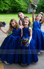 Simple Long Royal Blue Flower Girl Dress Flowers Girl Pageant Scoop Tank Taffeta Flower Girl Dresses To Wedding Ceremony