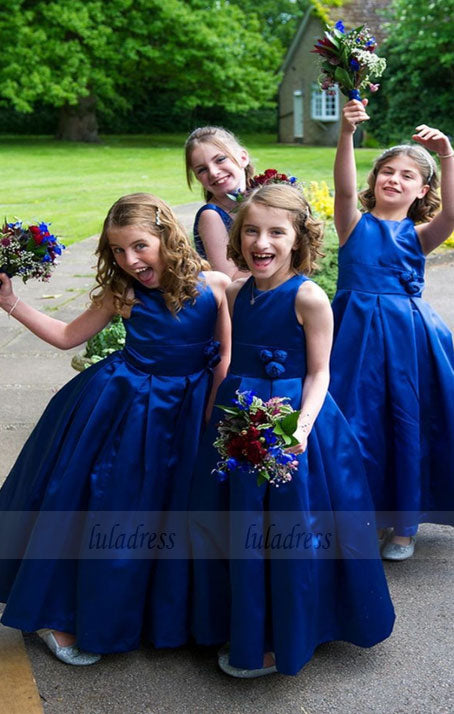 Simple Long Royal Blue Flower Girl Dress Flowers Girl Pageant Scoop Tank Taffeta Flower Girl Dresses To Wedding Ceremony
