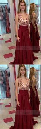 Boat Neckline Prom Dress with Appliques and Beading