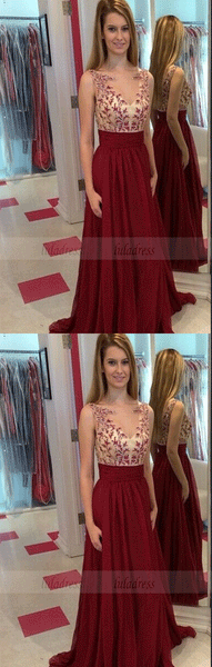 Boat Neckline Prom Dress with Appliques and Beading,BD99995