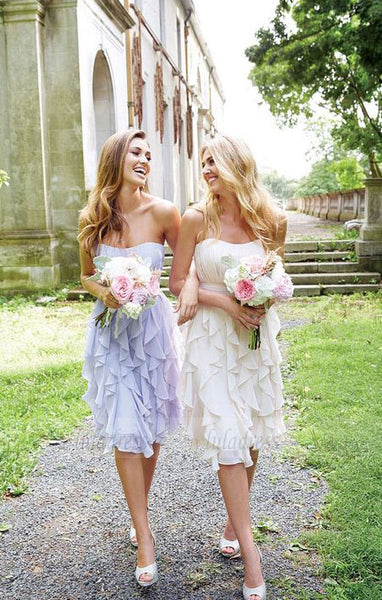 Knee Length Lilac Chiffon Bridesmaid Dresses, Mismatched Bridesmaid Dresses, Elegant Bridesmaid Dresses,BD98090