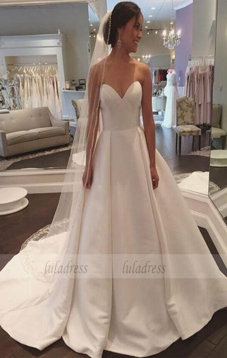 Sweetheart Satin Wedding Dress Simple and  Formal Gowns Women Party Dresses