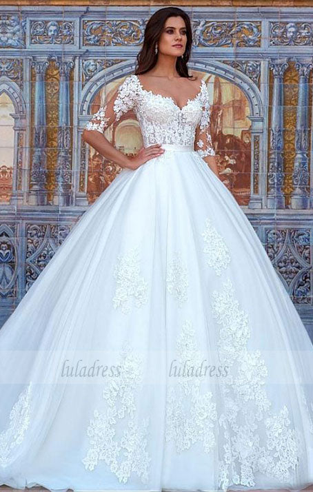 Half Sleeves Wedding Dress with Lace