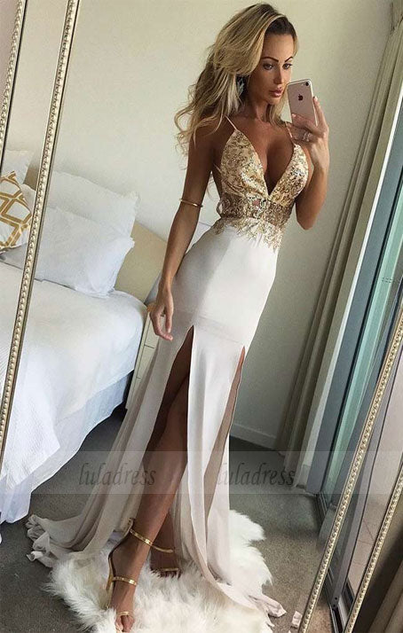 Chiffon Prom Dresses Mermaid Long V Neck Evening Dresses Beaded Formal Gowns,BD99888