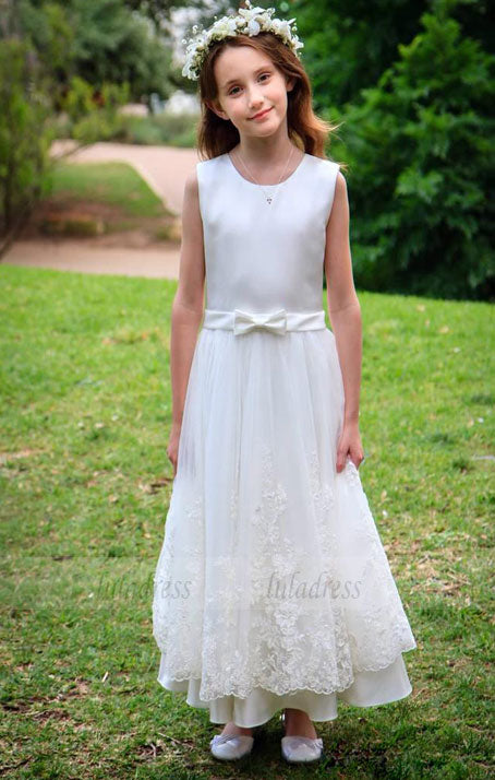 Beautiful Little Flower Girl Dresses with Bow Sash Jewel Satin Tulle Dress