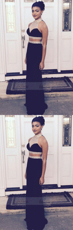 Black Prom Dresses,Beaded Prom Dress,Sexy Prom Dress,2 Piece Prom Dresses