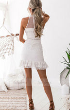 Sleeveless Short White Lace Homecoming Cocktail Dress