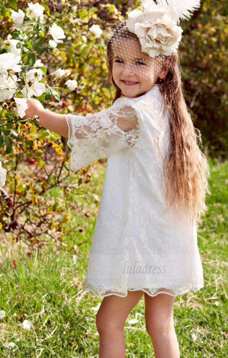 A-Line Scoop Short Lace Flower girl Dresses
