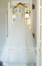 Modern Sweetheart Tulle Ruffles Bride Dress, Beaded Wedding Dress