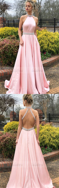 Elegant Beaded Pink Long Prom Dress with Open Back,BD98541