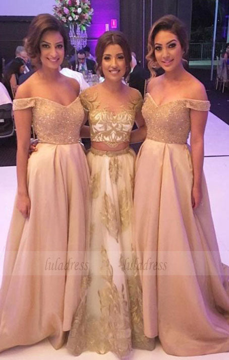 off the shoulder bridesmaid dresses, elegant beading bodice evening party dresses, a line satin prom dresses