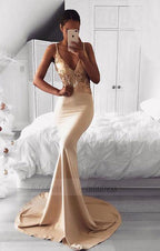 v neck long prom dress, mermaid evening dress