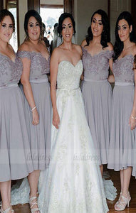 Off Shoulder Bridesmaid Dress,Knee-length bridesmaid dress,BD98880