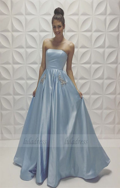A-line Baby-Blue Sleeveless Strapless Beads Newest Prom Dress,BD98465