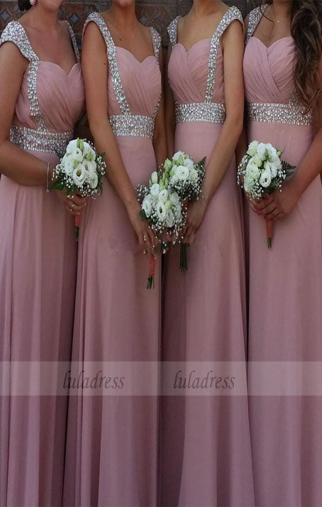 Cap Sleeves Bridesmaid Dresses With Beads
