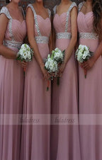 Cap Sleeves Bridesmaid Dresses With Beads