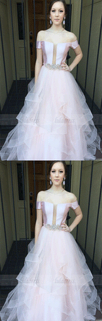 Long Prom Dress, Princess Off the Shoulder Pink Long Prom Dress