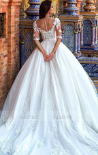 Half Sleeves Wedding Dress with Lace