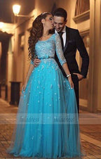 Long Prom Dress, Tulle Prom Dress, Blue Prom Dress, A-line Prom Dress