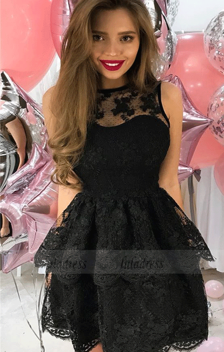 lace homecoming dresses short, simple a line tiered graduation party gowns