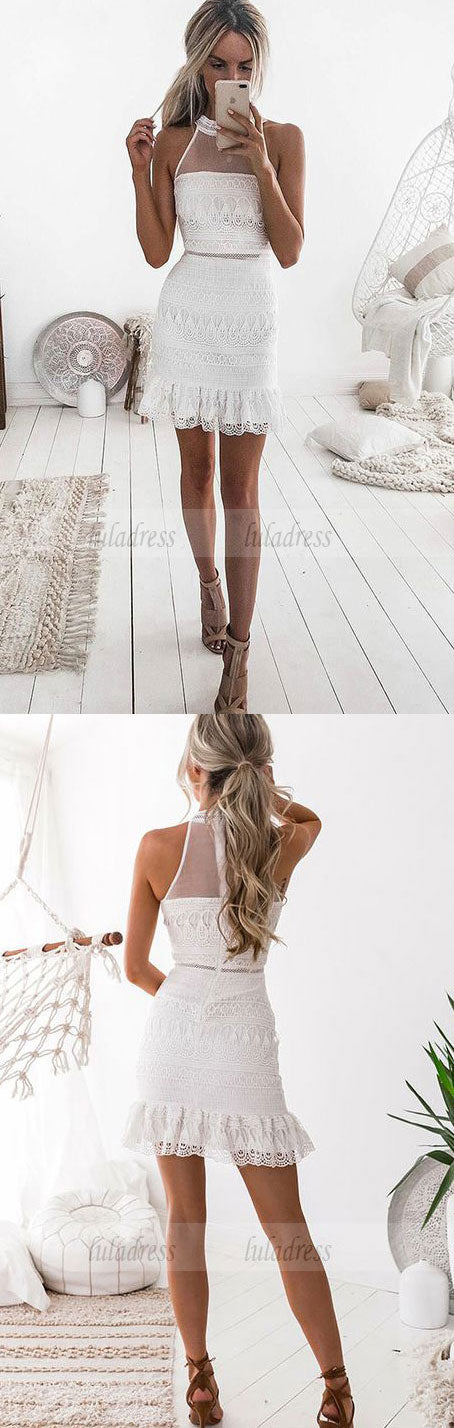 Sleeveless Short White Lace Homecoming Cocktail Dress