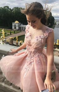 Elegant Homecoming Dresses,Pink Prom Dresses,Flower Prom Dress,Cute Party Dresses,Semi Formal Dresses