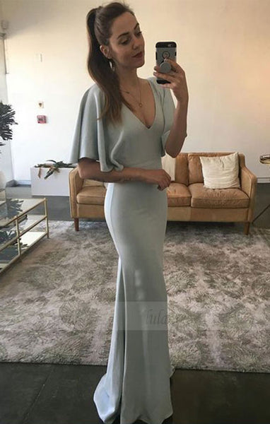 Fashion Mermaid V-Neck Satin Long Prom dress,BD98188