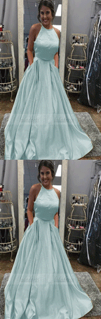 Two Piece Prom Dress,Satin Prom Dress