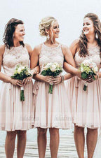 Simple A-Line Chiffon Short Bridesmaid Dress with Lace