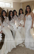 Elegant Mermaid High Neck Sweep Train Ivory Stain Bridesmaid Dress