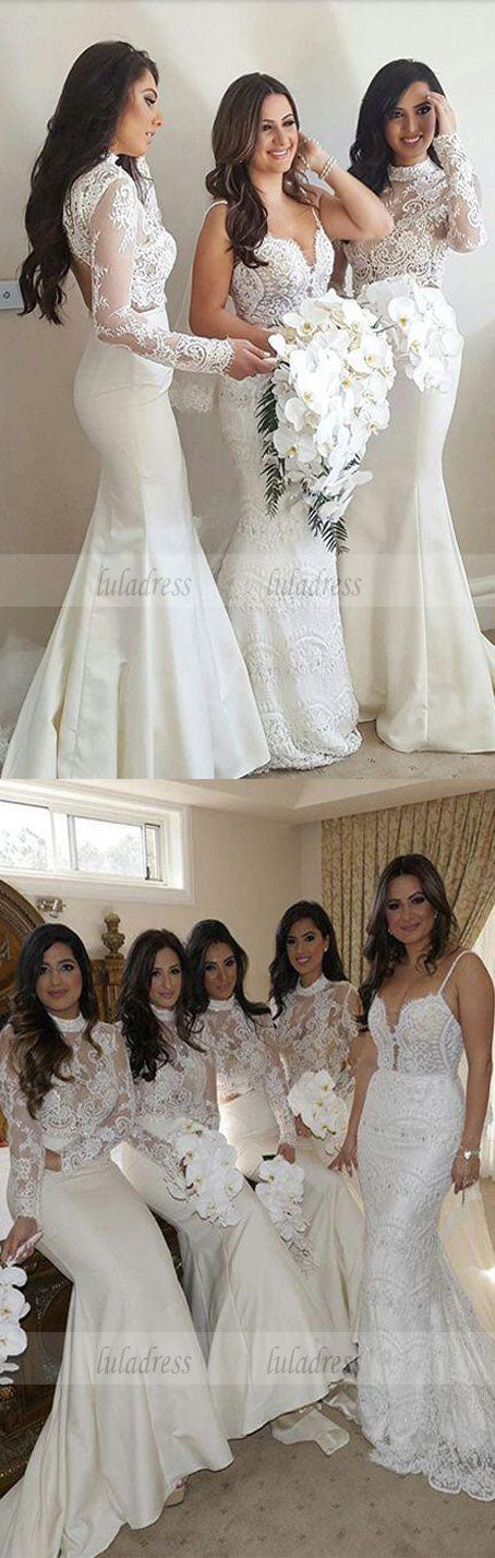 Elegant Mermaid High Neck Sweep Train Ivory Stain Bridesmaid Dress