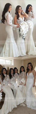 Elegant Mermaid High Neck Sweep Train Ivory Stain Bridesmaid Dress