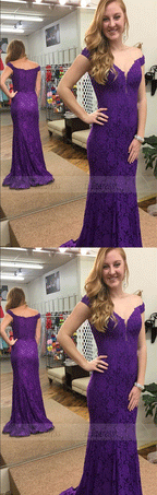 Charming Off the Shoulder Prom Dresses,Mermaid Purple Prom Dresses