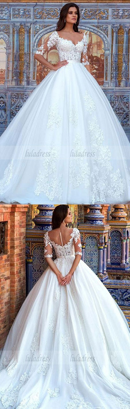Half Sleeves Wedding Dress with Lace