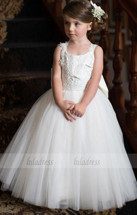 Formal Floor Length Flower Girl Dresses Children Birthday Dress Lace Applique Kids Wedding Party Dresses