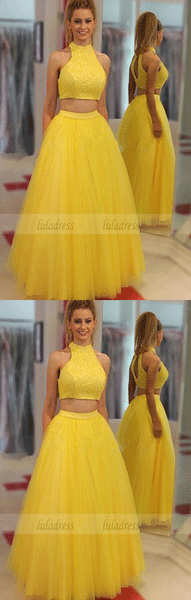 Yellow Two Pieces Prom Dress with Beaded Top,BD99478