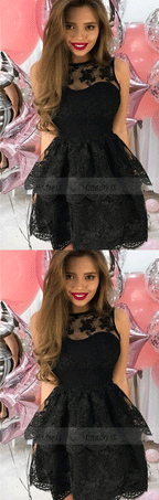 lace homecoming dresses short, simple a line tiered graduation party gowns