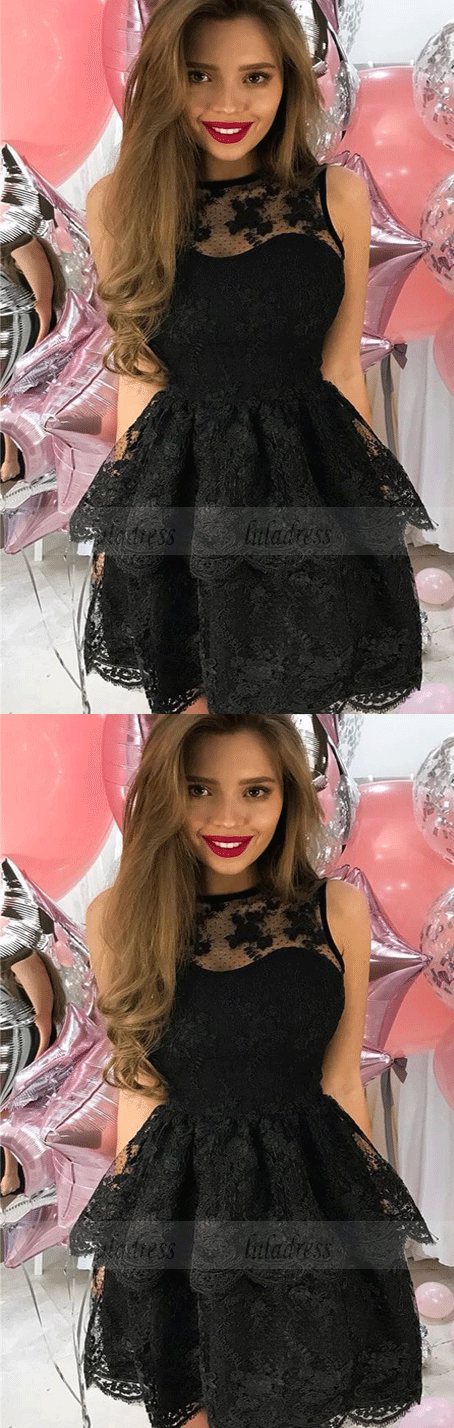 lace homecoming dresses short, simple a line tiered graduation party gowns