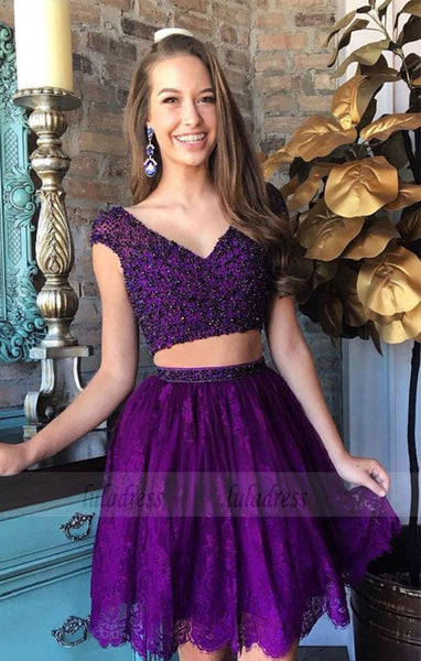 Two Piece Lace Homecoming Dress