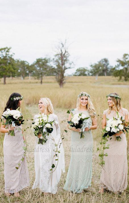 Lace Bridesmaid Dresses Long, Mismatched Bridesmaid Dresses, Lace Bridesmaid Dresses Open Back,BD98095