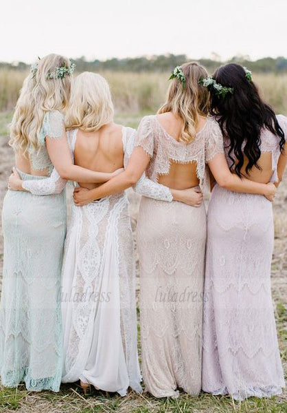 Lace Bridesmaid Dresses Long, Mismatched Bridesmaid Dresses, Lace Bridesmaid Dresses Open Back,BD98095