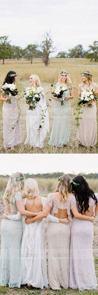 Lace Bridesmaid Dresses Long, Mismatched Bridesmaid Dresses, Lace Bridesmaid Dresses Open Back,BD98095